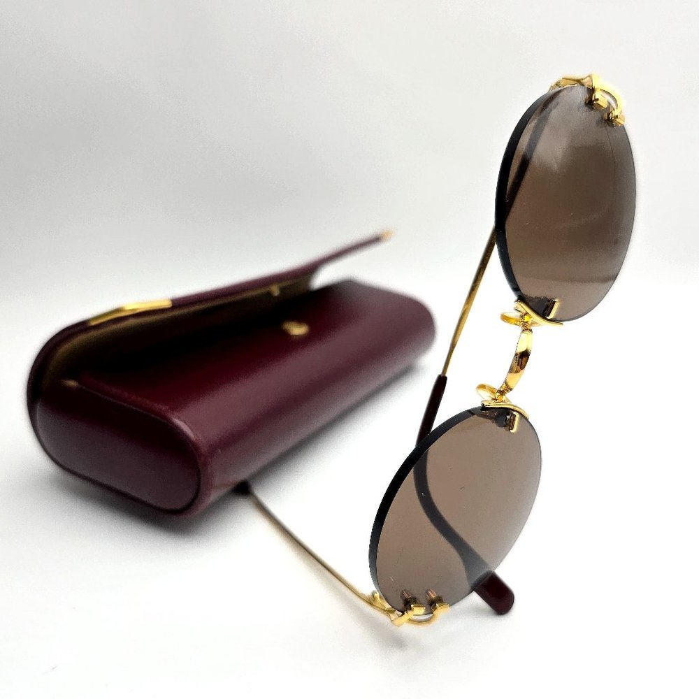 Authentic Cartier C-Decor Gold Brown Sunglasses